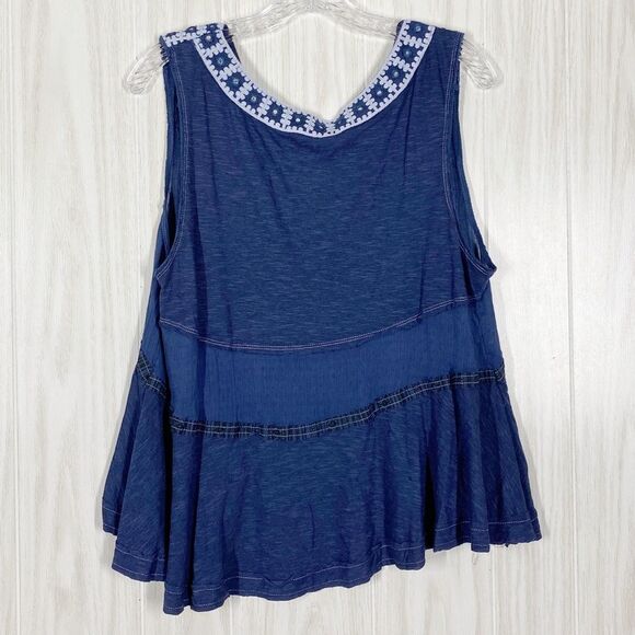 Free People | Blue Embroidered V Neck Sleeveless Top Size Small - Picture 2 of 8
